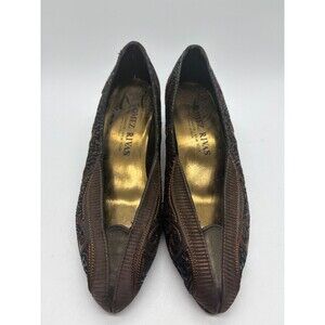 Vtg GOMEZ RIVAS Pumps Size 36 C Brown Tapestry Suede Cone Heel Paris London
